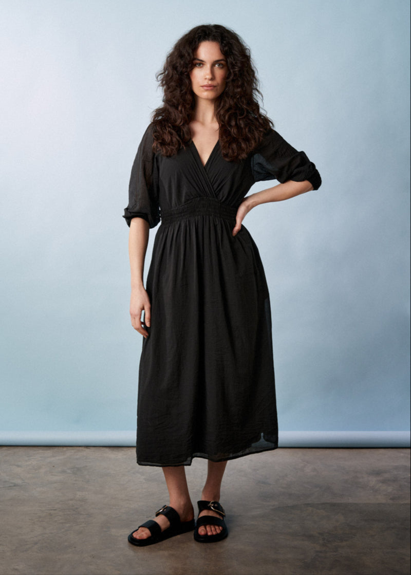 Black cotton midi dress