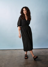 Black cotton midi dress