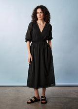 Black cotton midi dress