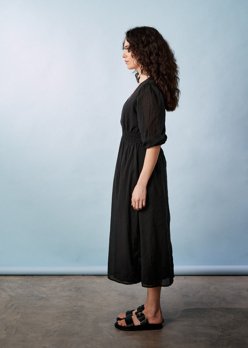 Black cotton midi dress