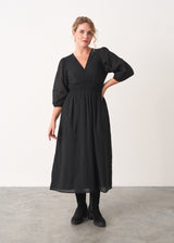 Black cotton midi dress