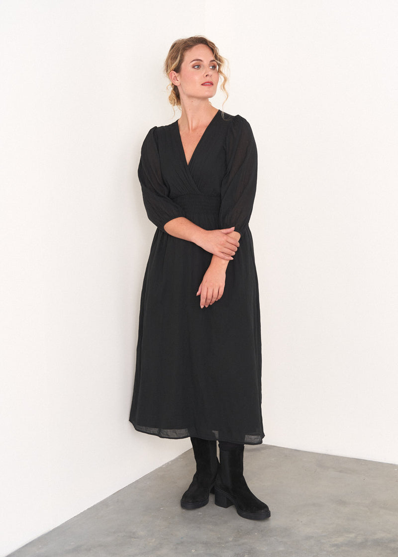 Black cotton midi dress