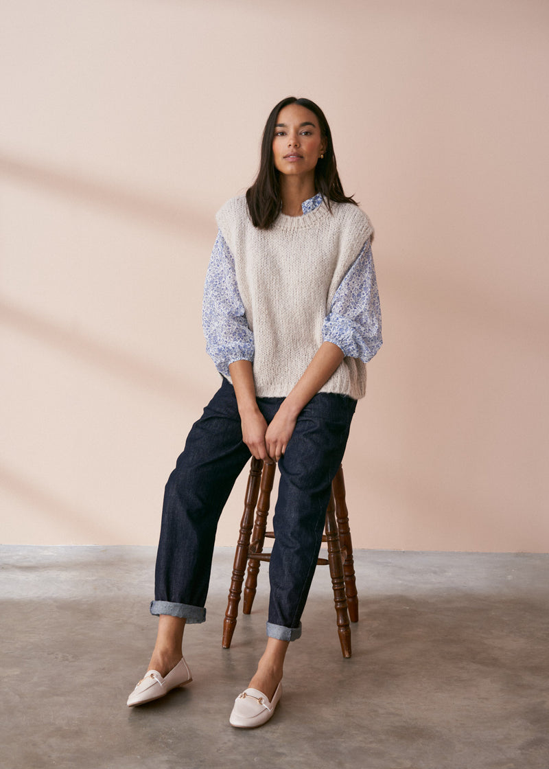 Blue and white floral ditsy print shirt