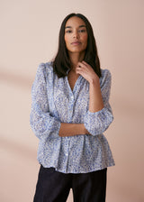 Blue and white floral ditsy print shirt