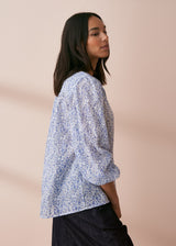 Blue and white floral ditsy print shirt