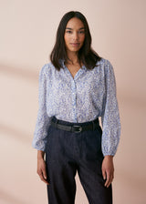 Blue and white floral ditsy print shirt