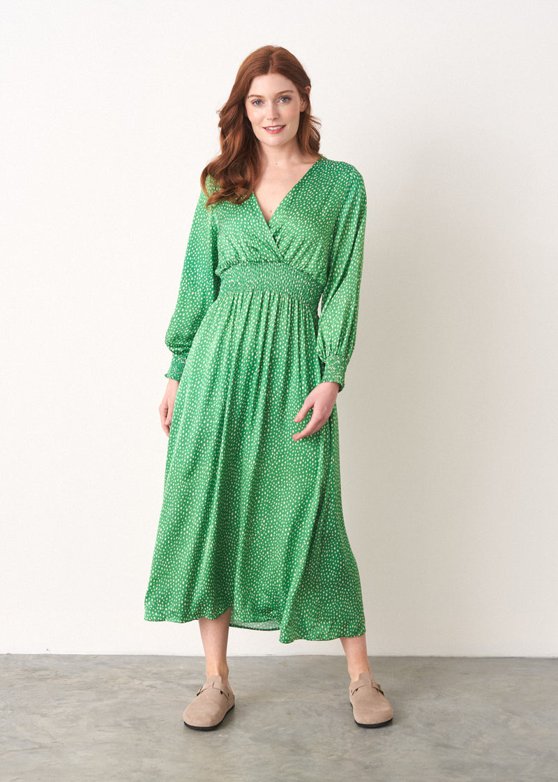 Green polka dot midi dress