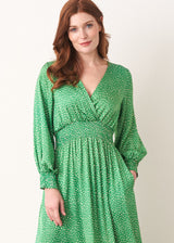 Green polka dot midi dress