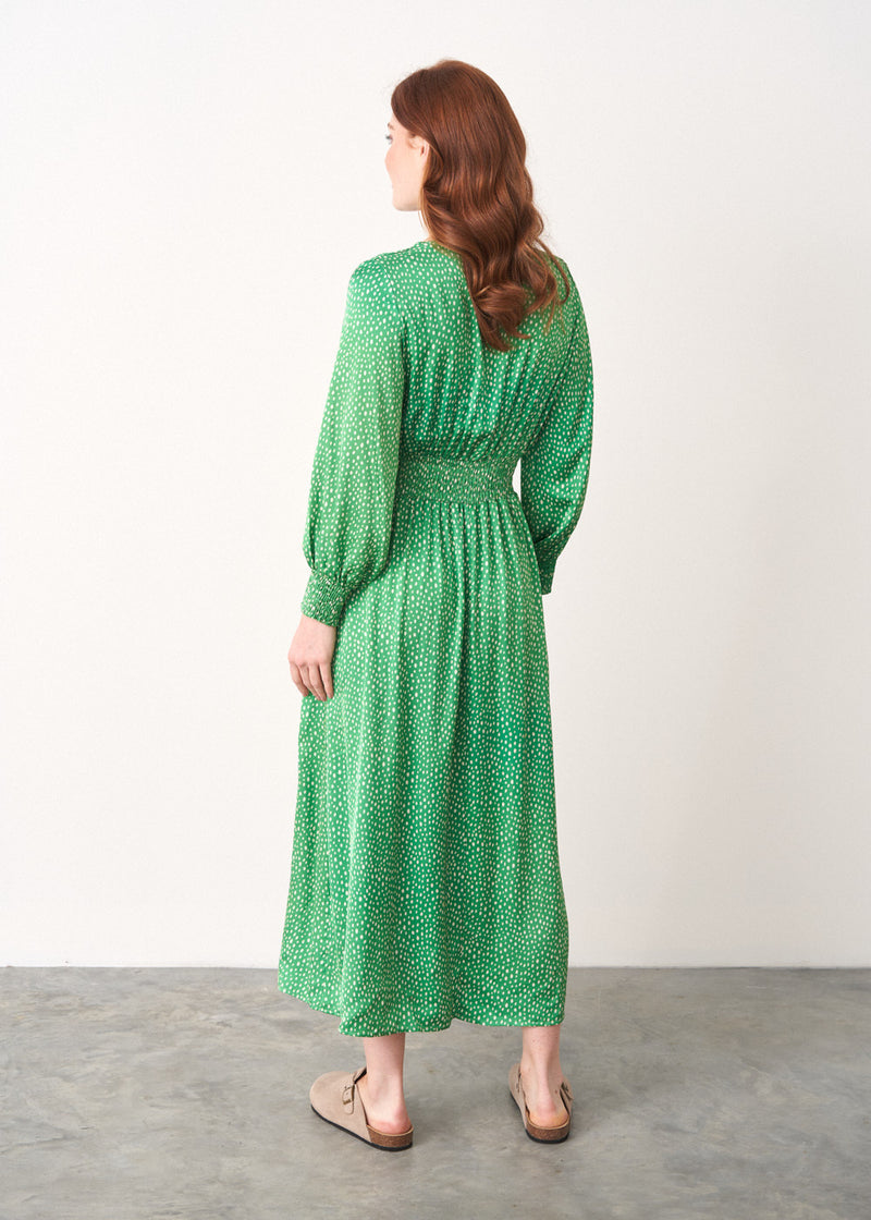 Green polka dot midi dress