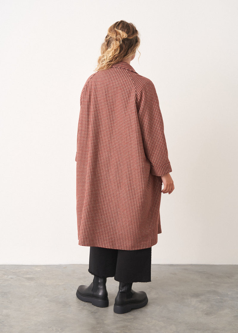 Double breasted pea coat with rust check and pockets