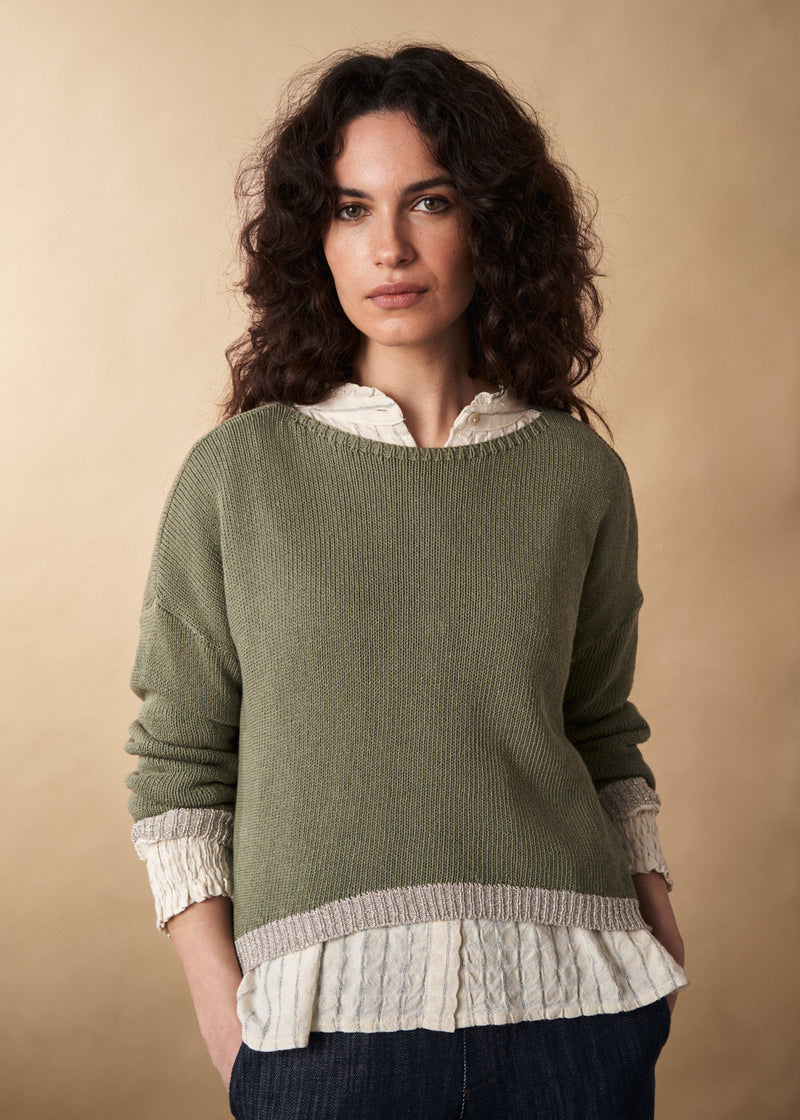 Light khaki sweater with silver trim detail