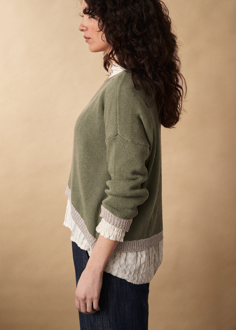 Light khaki sweater with silver trim detail