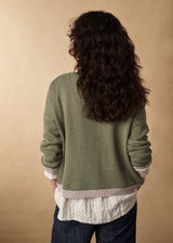 Light khaki sweater with silver trim detail