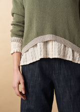 Light khaki sweater with silver trim detail