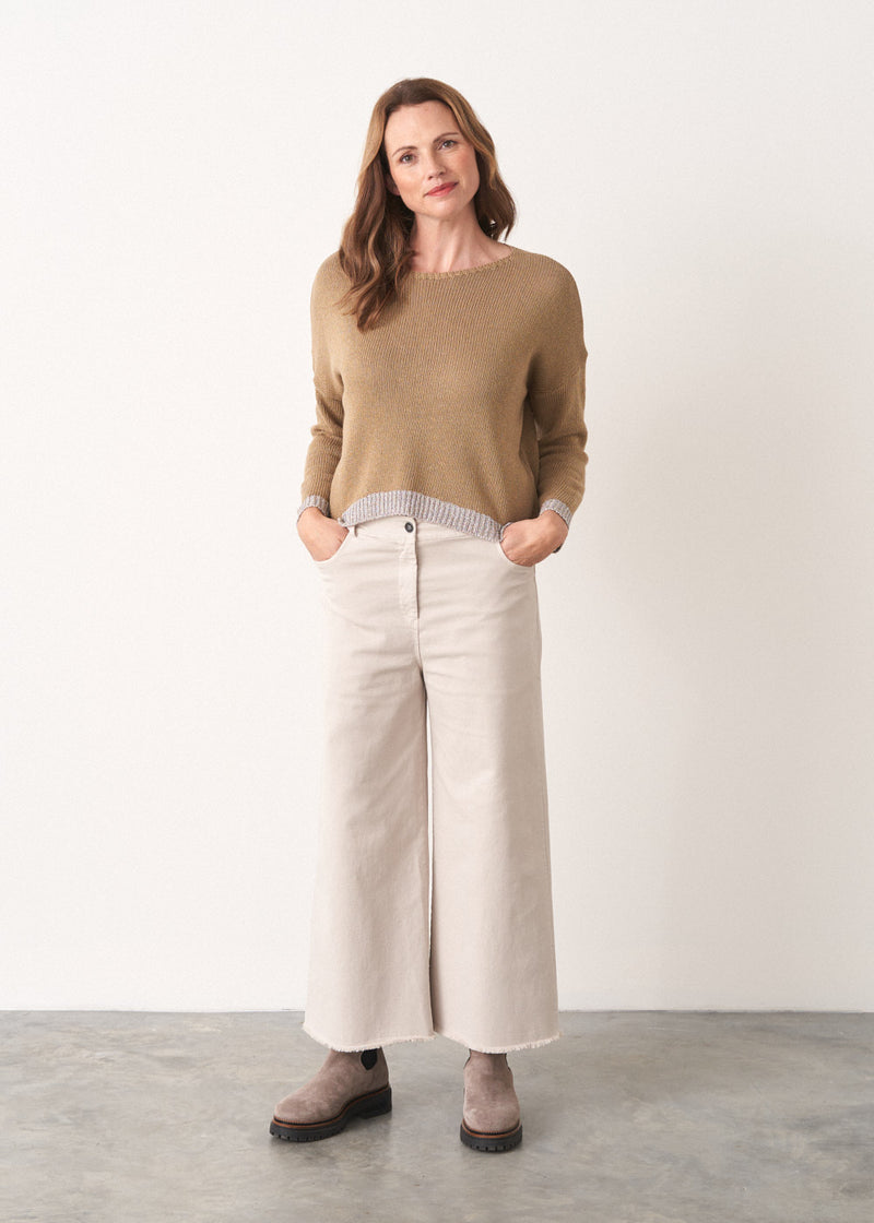 Oatmeal wide leg cotton trousers