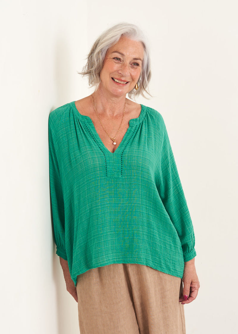 Green cotton long sleeve top