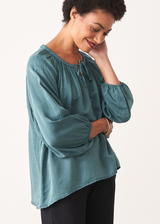 Teal satin tassel tie blouse