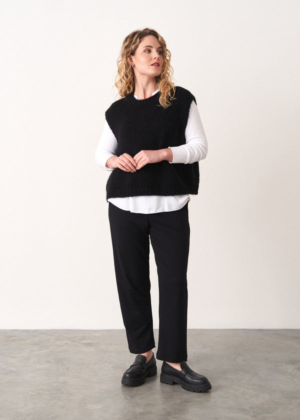 Black jersey straight leg trousers