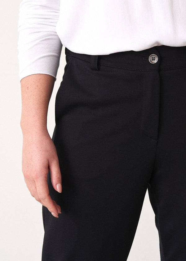 Black jersey straight leg trousers