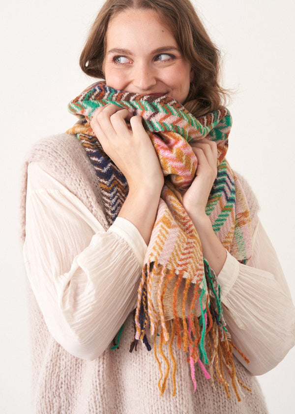 Yellow scarf with chevron pattern