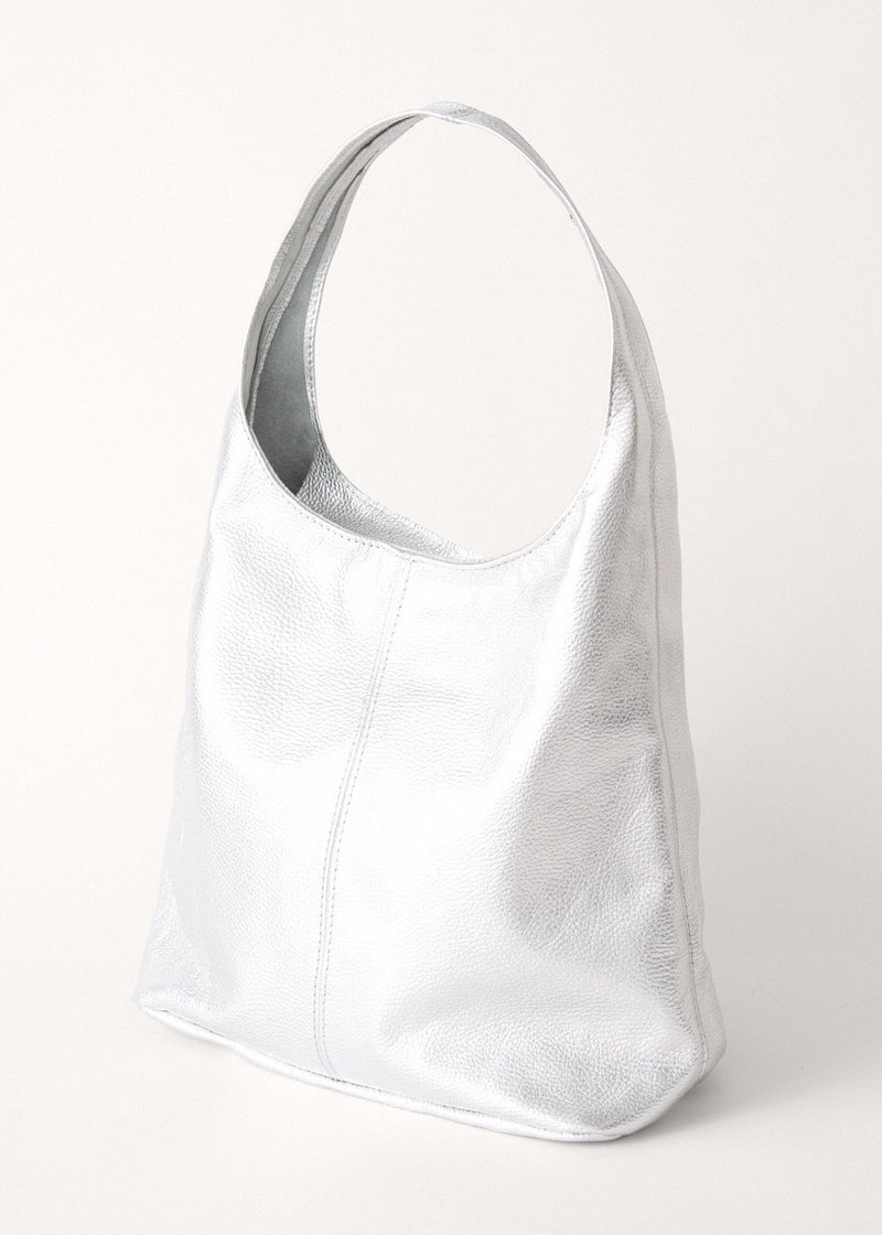 Large silver leather bag with round strap