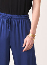 Blue long satin trousers