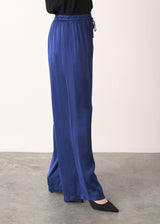 Blue long satin trousers