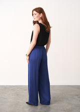 Blue long satin trousers