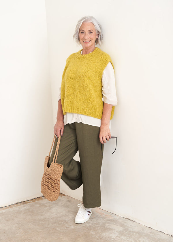 Acid yellow sleeveless knit sweater
