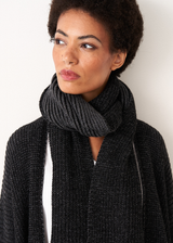 Black grey metallic knit scarf