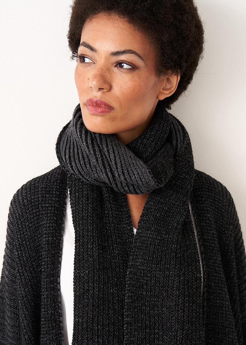 Black grey metallic knit scarf