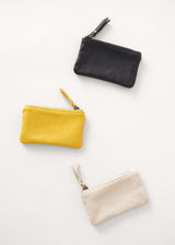 Yellow small leather purse with zip