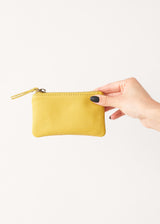 Yellow small leather purse with zip