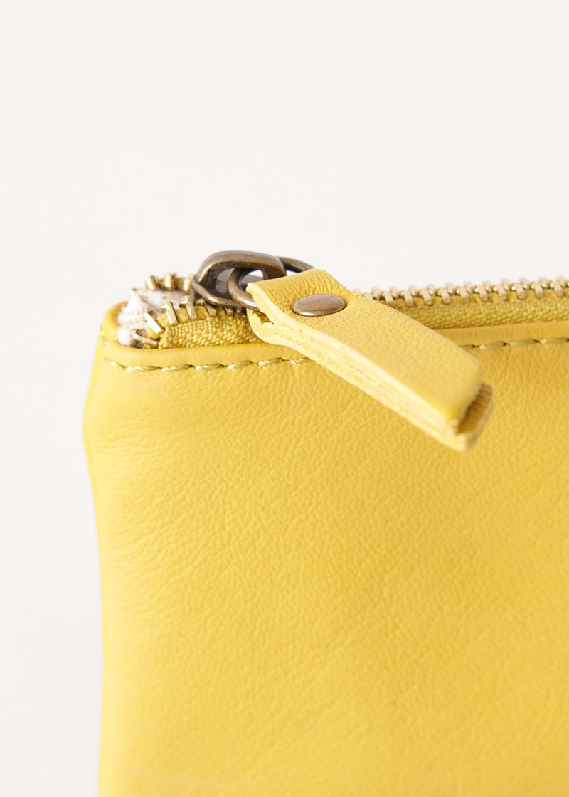 Yellow small leather purse with zip