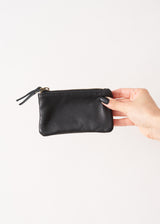 Black small leather purse with zip