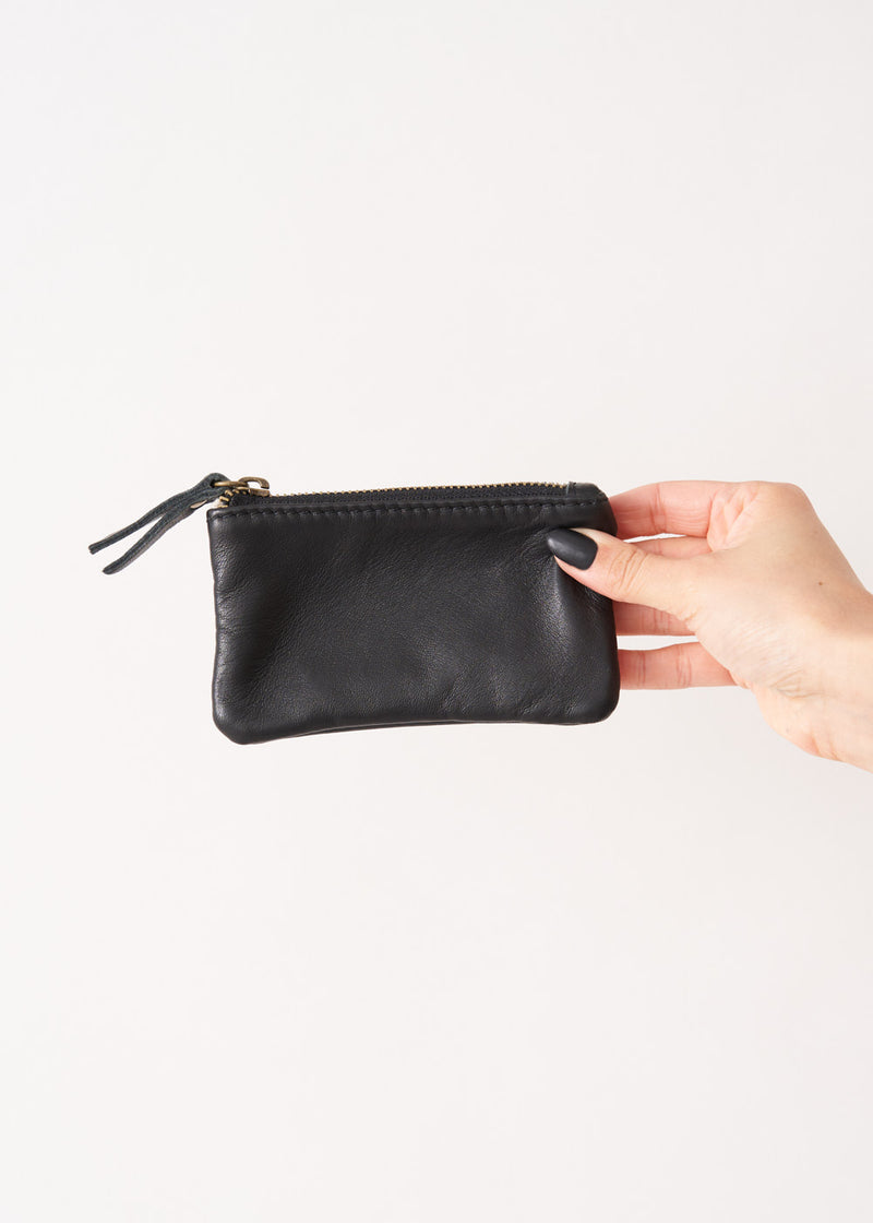 Black small leather purse with zip