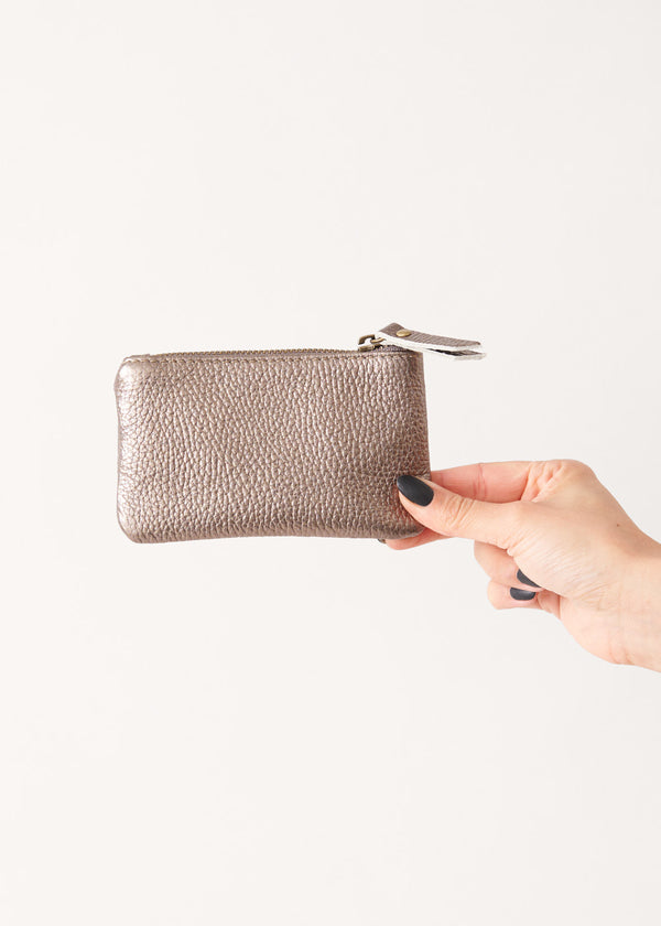 Bronze small leather purse with zip