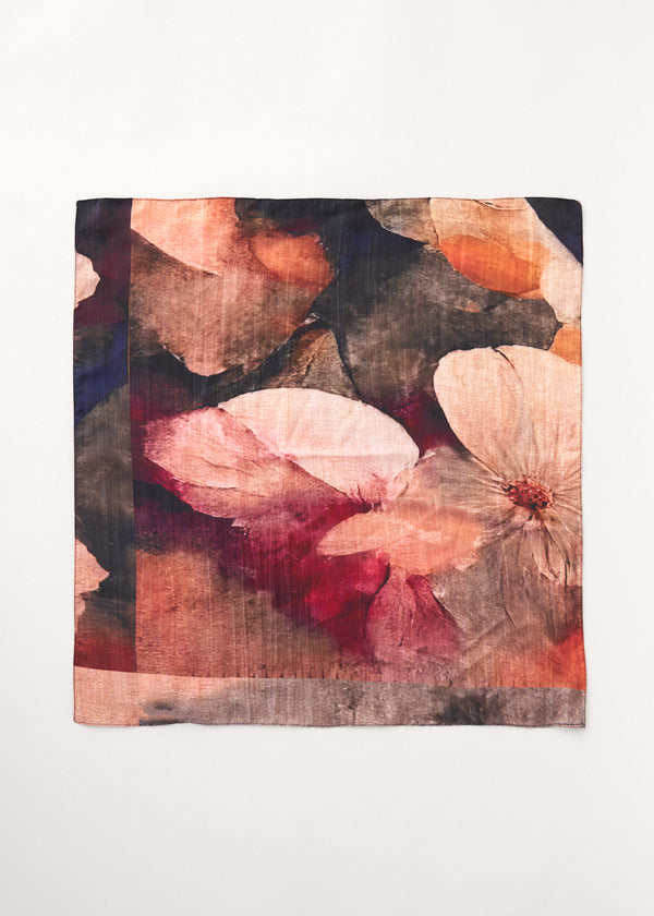 Painterly silk scarf in red tones