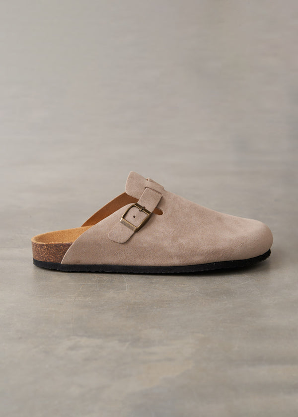 Taupe suede clog sandals