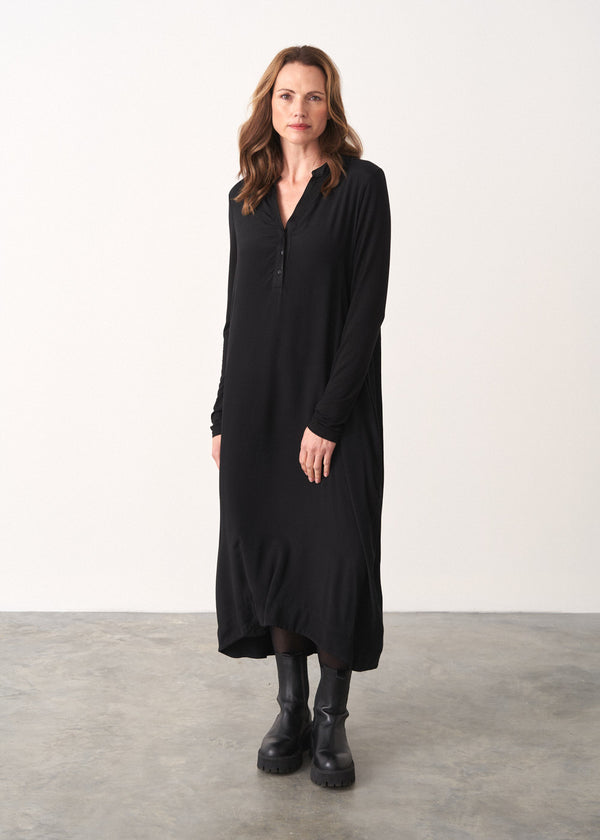 Black long sleeve dress with button up front