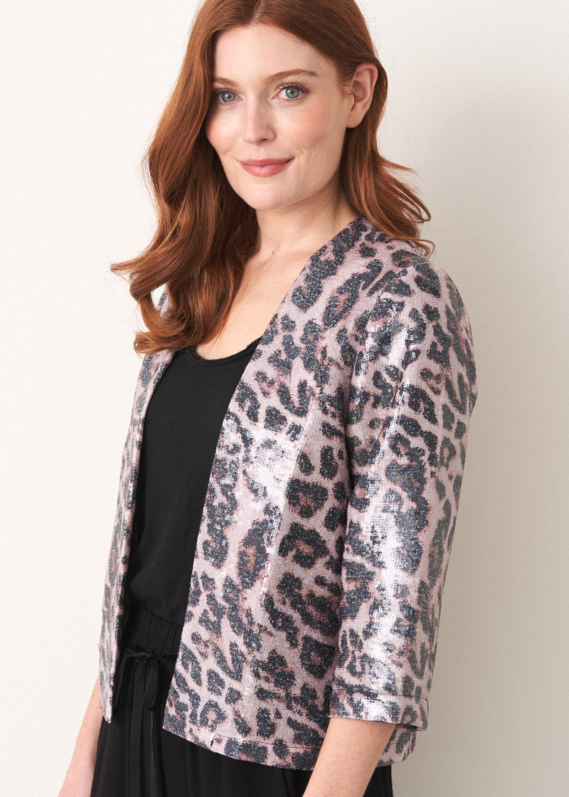 Light pink leopard print sequin jacket