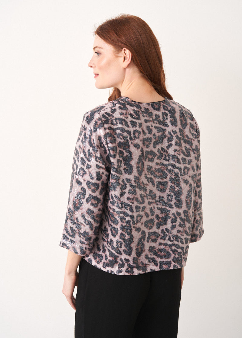 Light pink leopard print sequin jacket