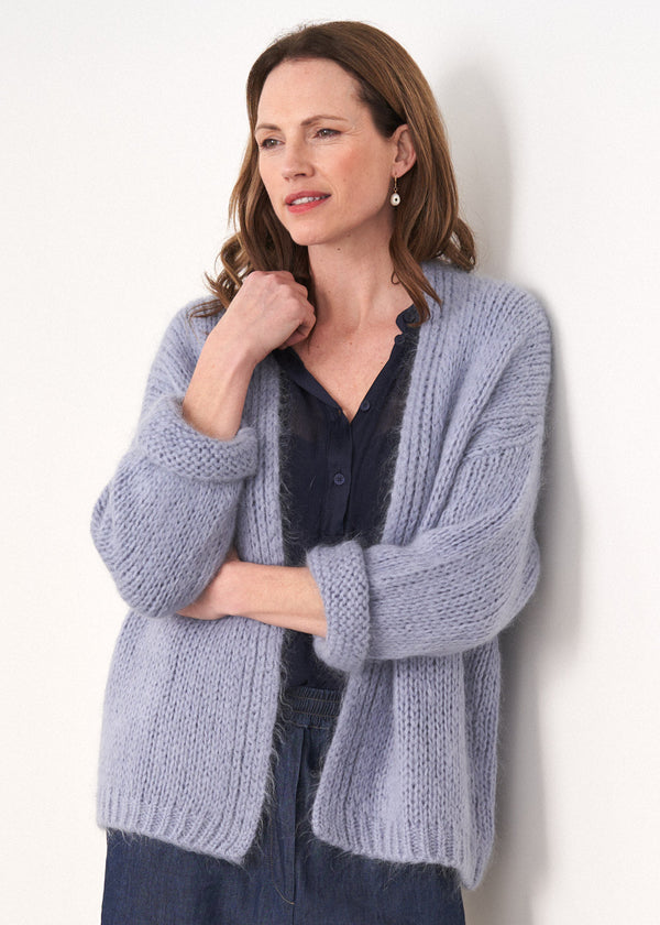 DINA CHUNKY KNIT CARDIGAN - LAVENDER