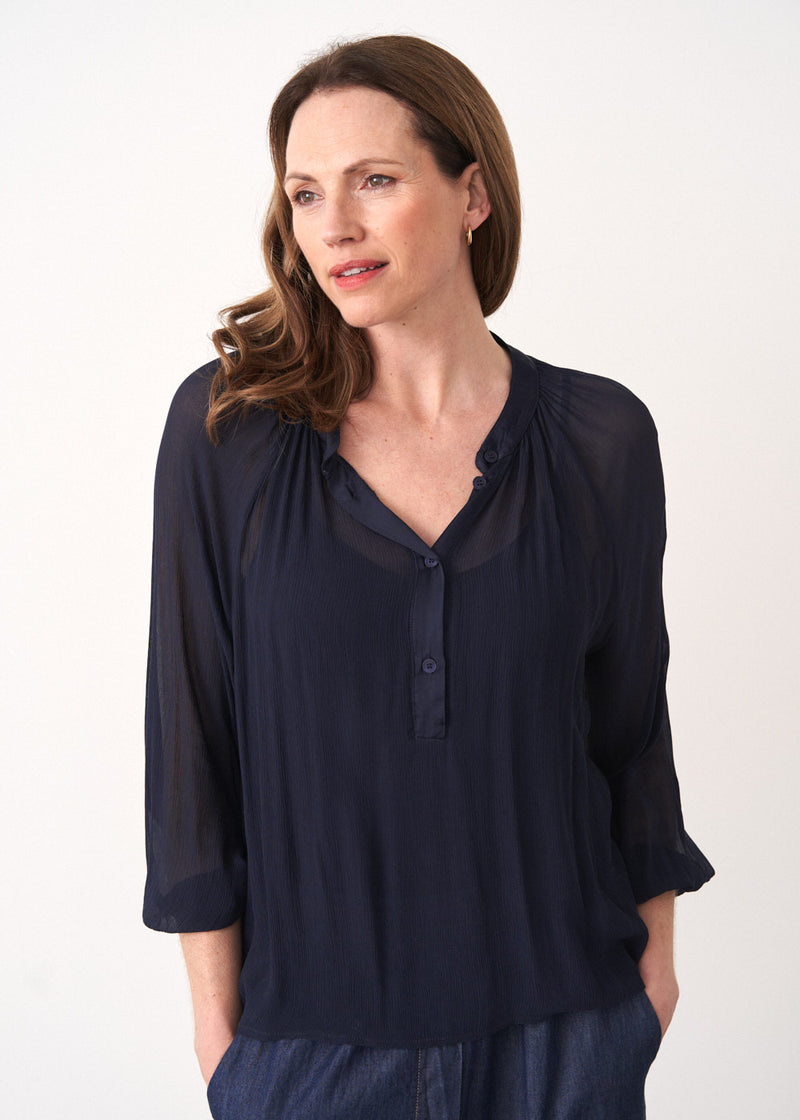 Dark blue sheer blouse