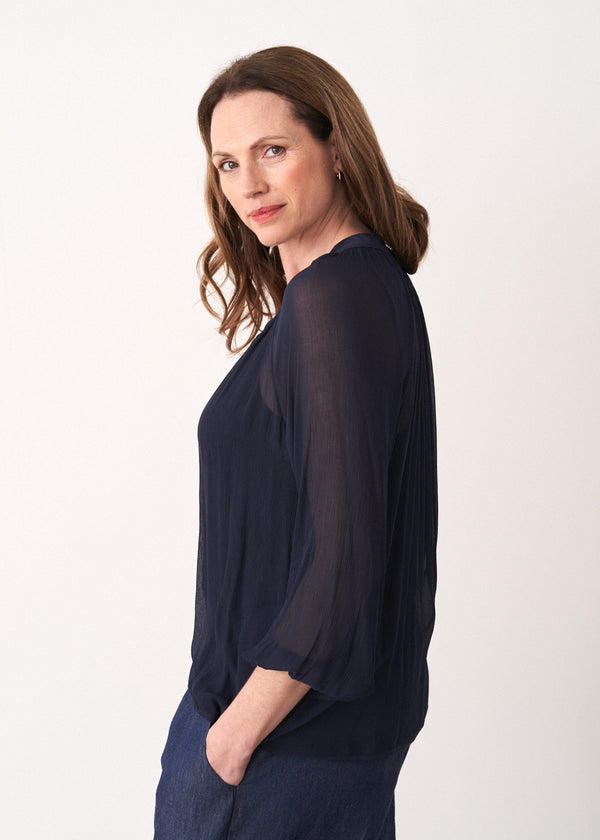 Dark blue sheer blouse