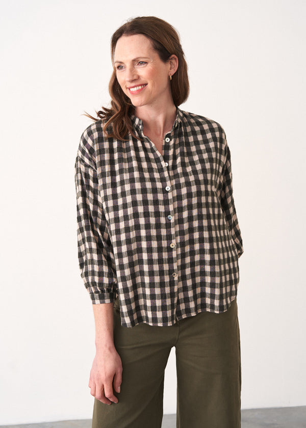 YVETTE SOFT CHECK SHIRT - KHAKI