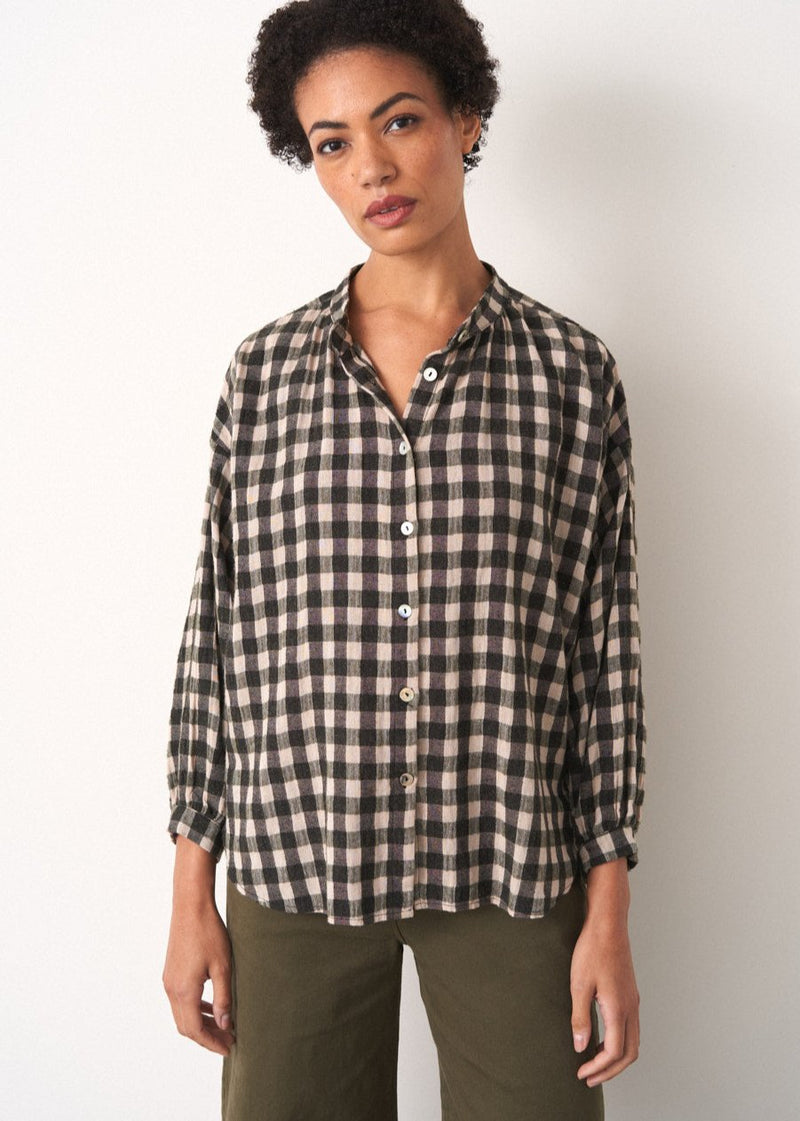 Khaki green check soft cotton shirt