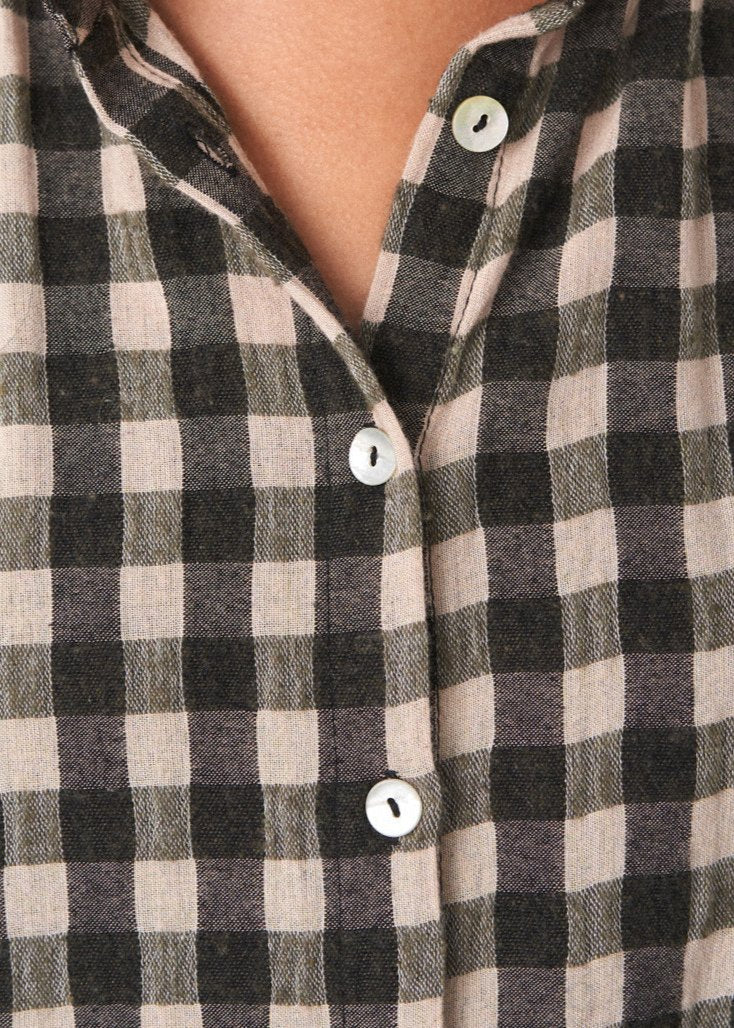 Khaki green check soft cotton shirt